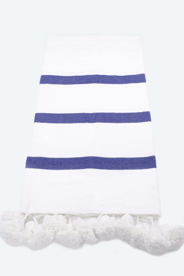 White blanket with blue lines